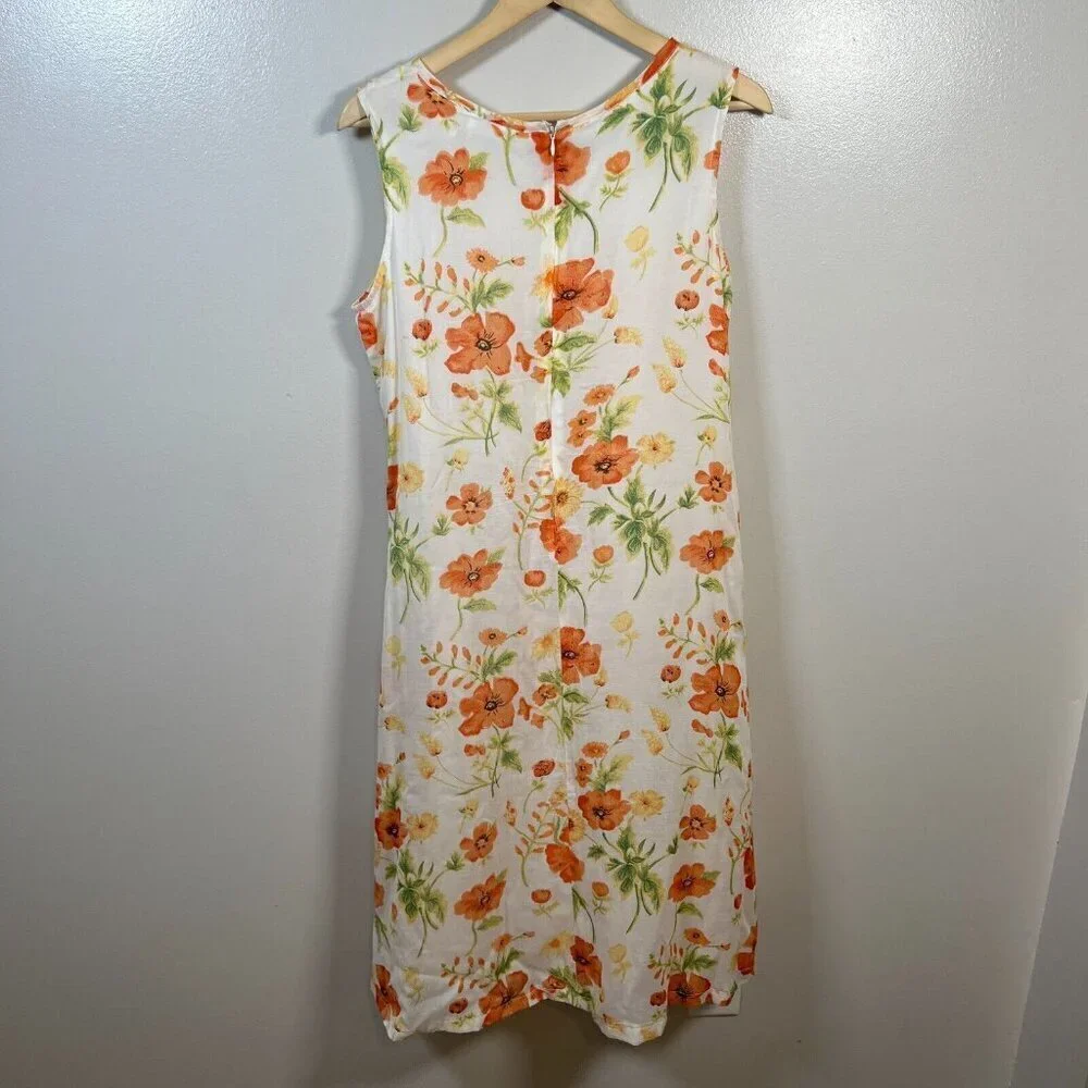 Vintage Bryn Connelly Midi Dress Size 10 Floral Orange Sleeveless Cottagecore